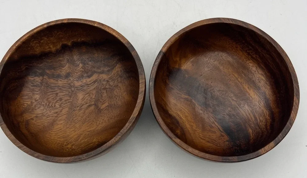 Set 2 Small Wooden Bowls Brown Wood Grain Decorative Snack Nut Serving Dishes